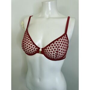 Victoria Secret Luxe Lingerie Strappy Bk Starburst Unlined Demi Bra 34C Red NWOT